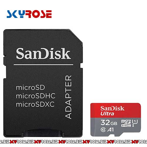 کارت حافظه microSDHC سن دیسک مدل Ultra A1 کلاس ۱۰ استاندارد UHS-I سرعت ۹۸MBps ظرفیت ۳۲ گیگابایت به همراه آداپتور SD